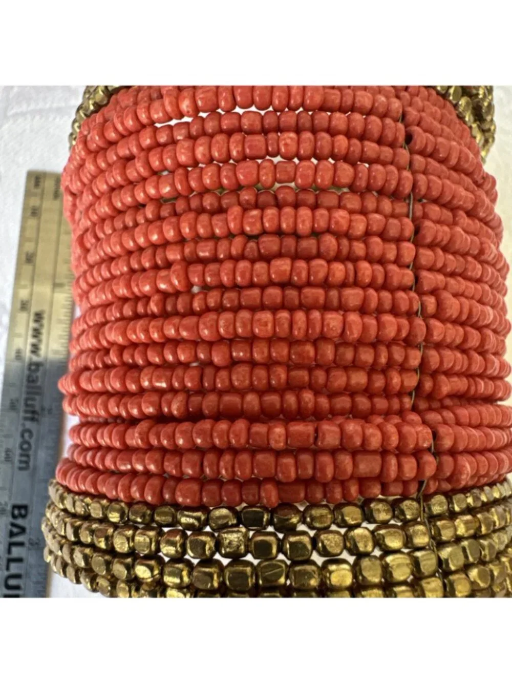 Chico's Bracelet Orange Seed Bead Goldtone Wide Cuff Bangle 3